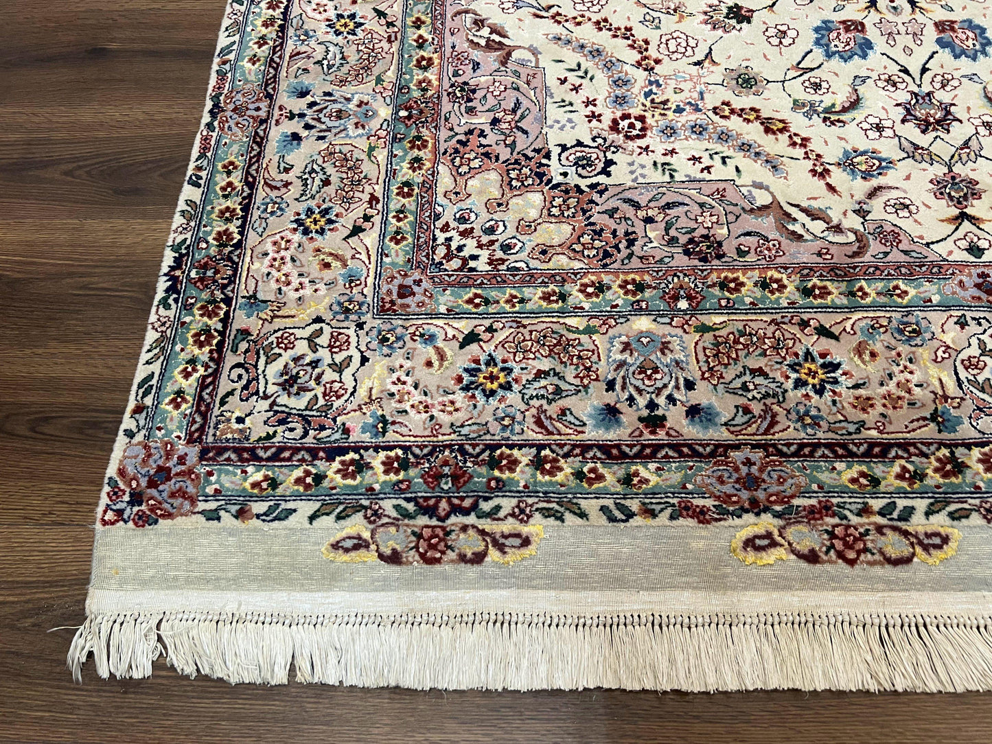 Persian Rug 6x9 Floral Medallion Wool Silk Handmade Vintage Oriental Cream Gray
