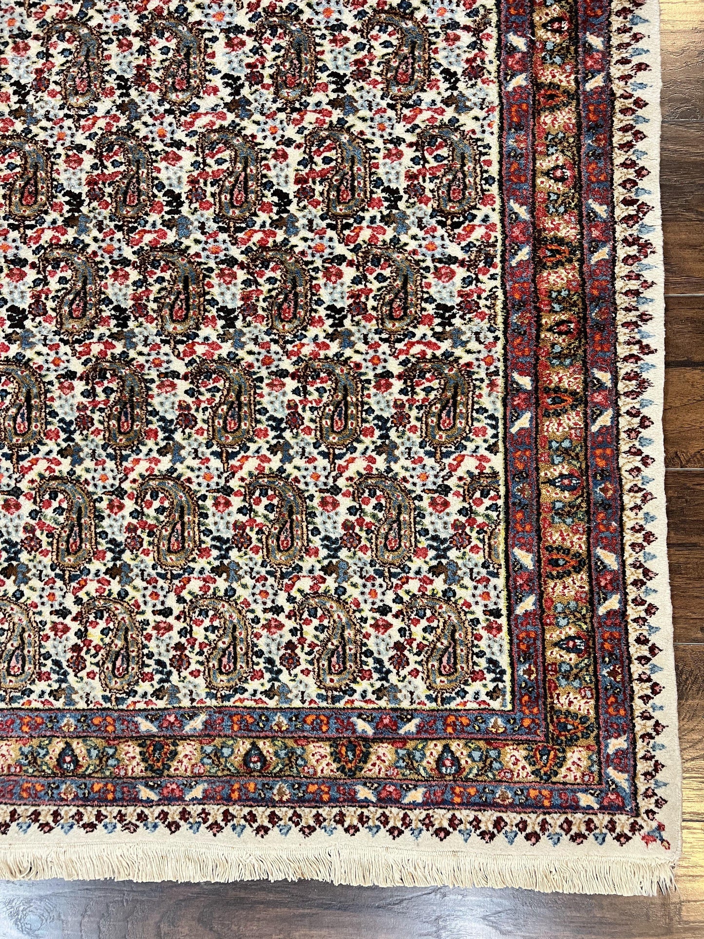 Persian Rug 4x6 Hand Knotted Ivory Mashad Kashmar Boteh Paisley Design