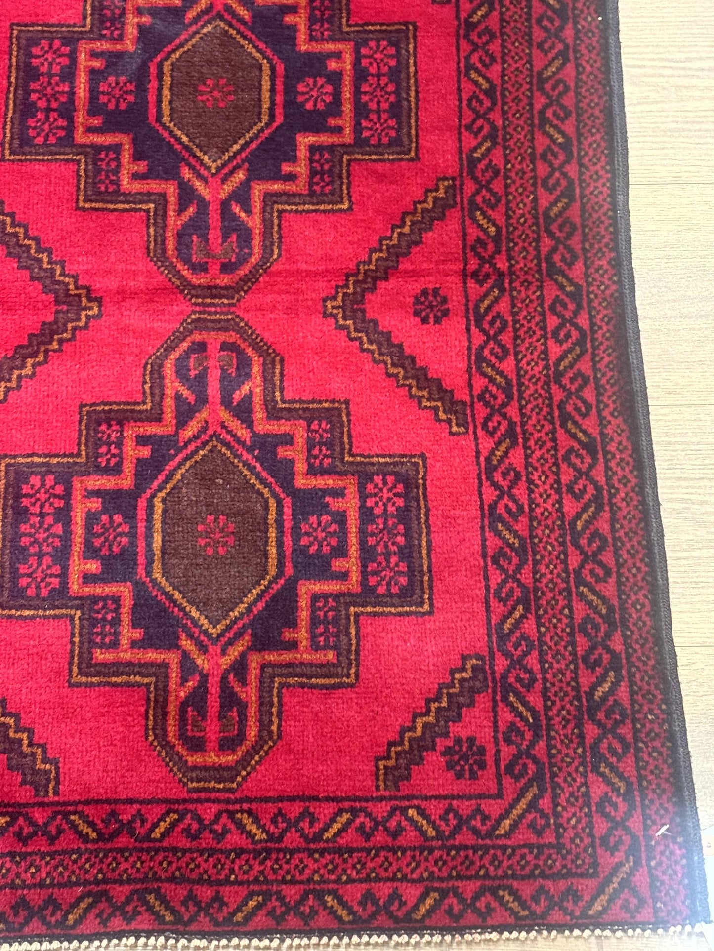 Balouch Afghan Rug 4x7 Hand Knotted Wool Contemporary Tribal Carpet Red And Navy