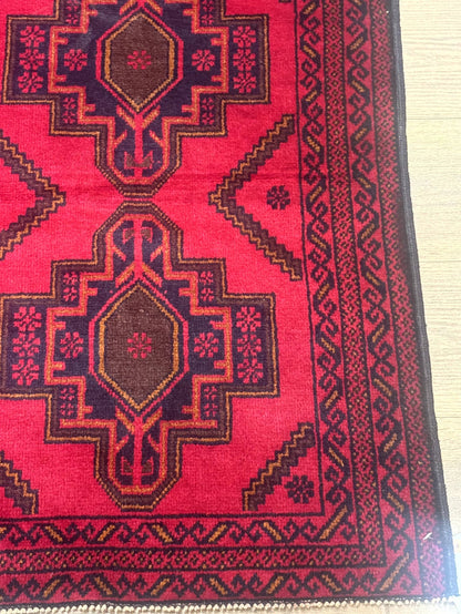 Balouch Afghan Rug 4x7 Hand Knotted Wool Contemporary Tribal Carpet Red And Navy