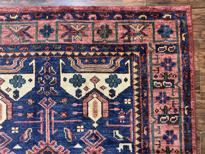 Heriz Rug Persian Tribal Design Hand Knotted Wool 6x9 Vintage