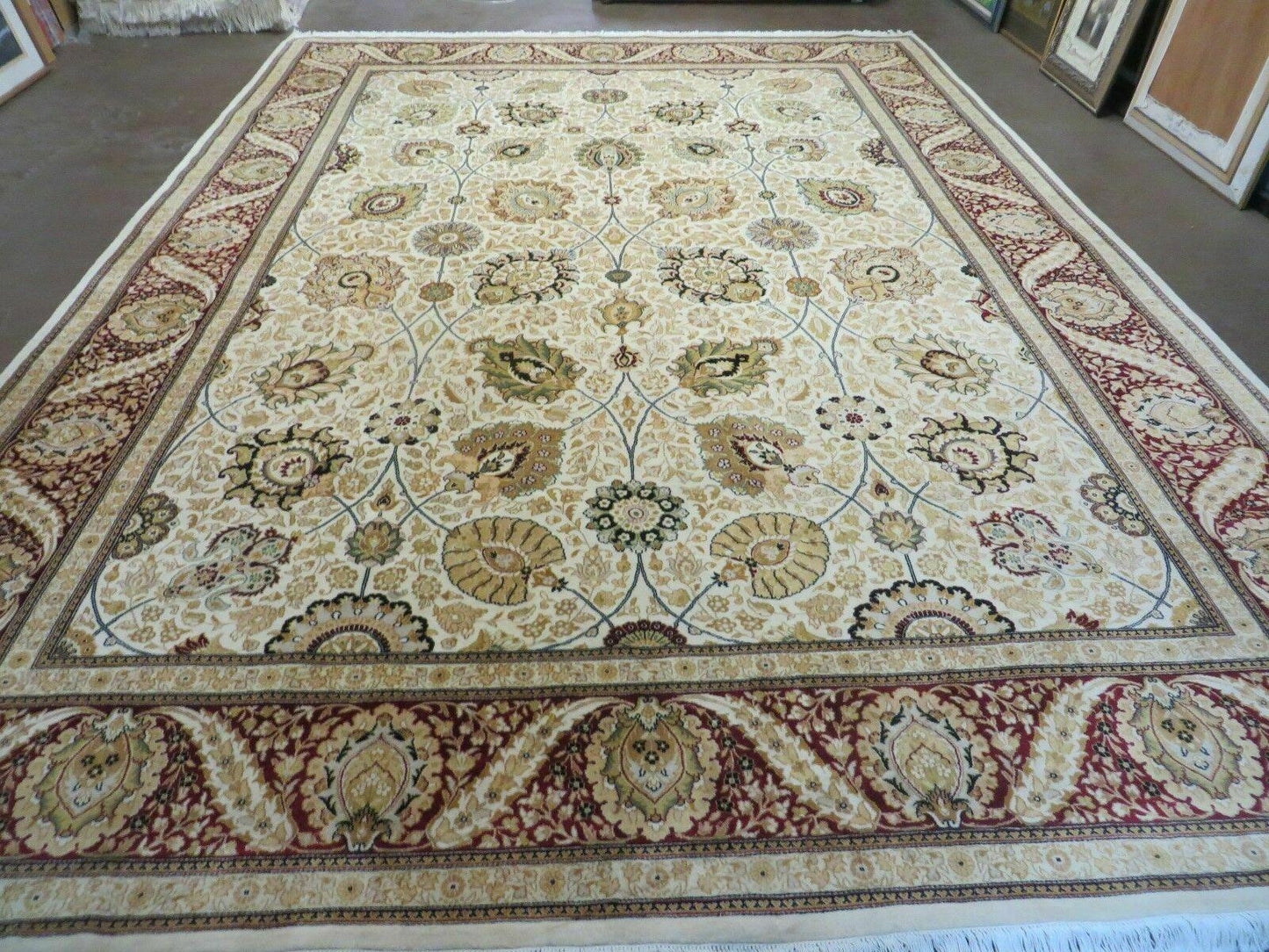 Vintage Handmade Wool Rug Pakistani Floral Design 9 By 12 Feet Vegetable Dye
