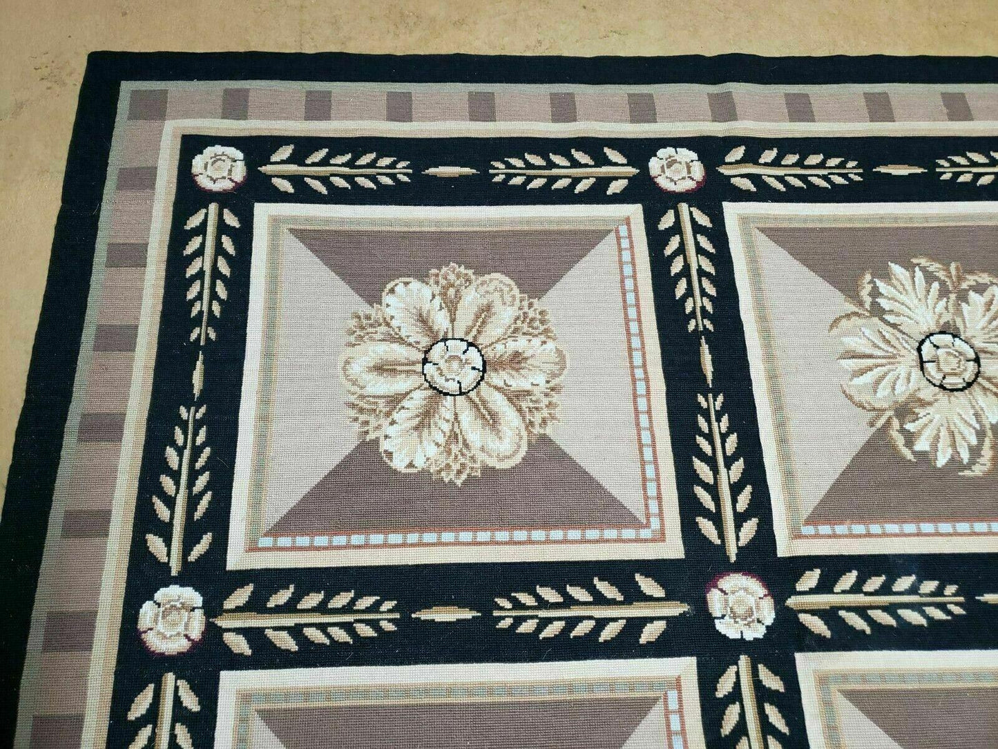 Aubusson Rug Needlepoint Wool 9x12 Handmade Savonnerie Design Vintage