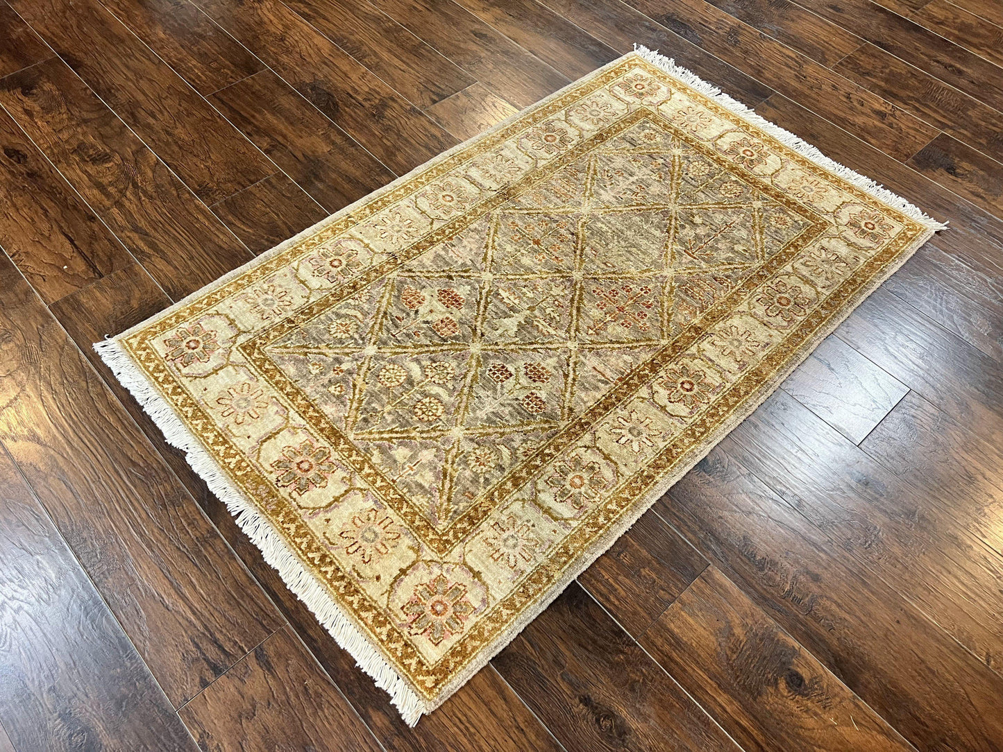 Pakistani Peshawar Rug 3x5, Safavieh Wool Handmade Hand Knotted Vintage Rug, Panel Design 3 x 5 Oriental Carpet