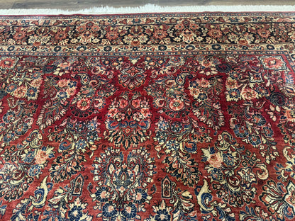 Persian Sarouk Rug 10x17 Large Handmade Wool Red Floral Allover Antique