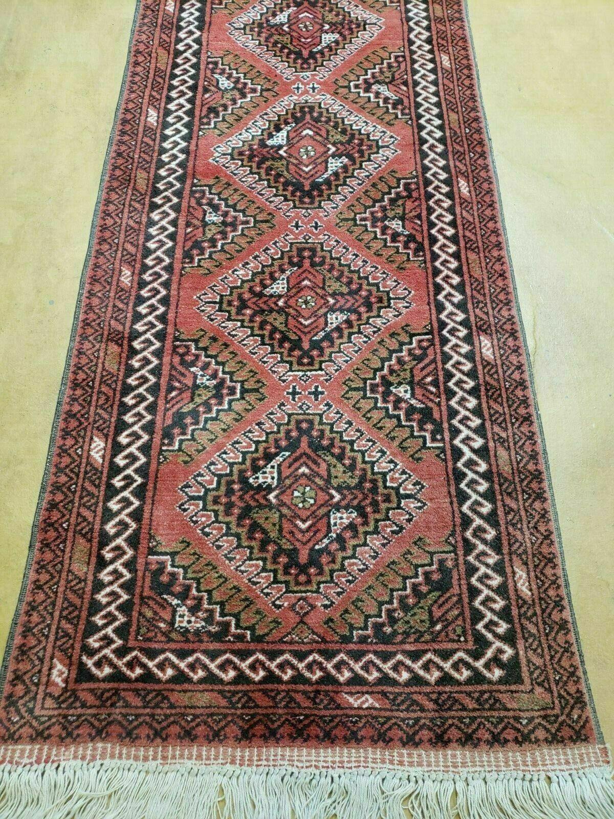 2' 5" X 9' Vintage Handmade Bokhara Red Turkoman Pakistani Wool Runner Rug Organic