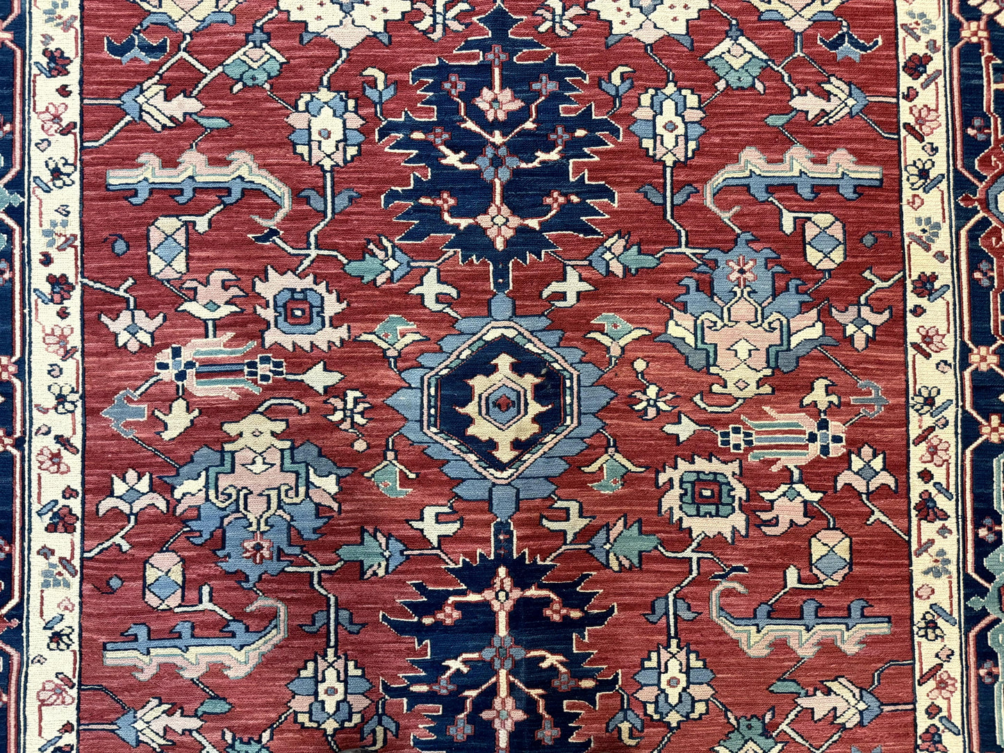 Turkish Flatweave Rug Heriz Design 6x9 Vintage Handknotted Wool Red Blue