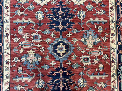 Turkish Flatweave Rug Heriz Design 6x9 Vintage Handknotted Wool Red Blue