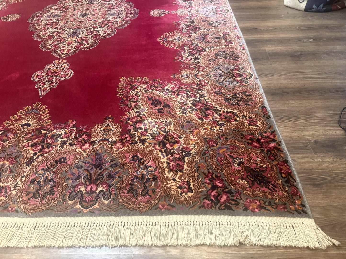 Karastan Kirman Rug 8.8x12 Red Medallion Wool Vintage Carpet