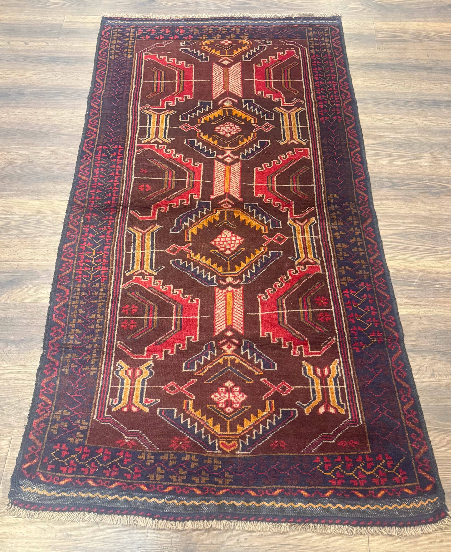 Afghan Rug Balouch Hand Knotted Wool Tribal Carpet 3x7 Maroon Navy New
