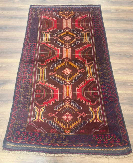 Afghan Rug Balouch Hand Knotted Wool Tribal Carpet 3x7 Maroon Navy New