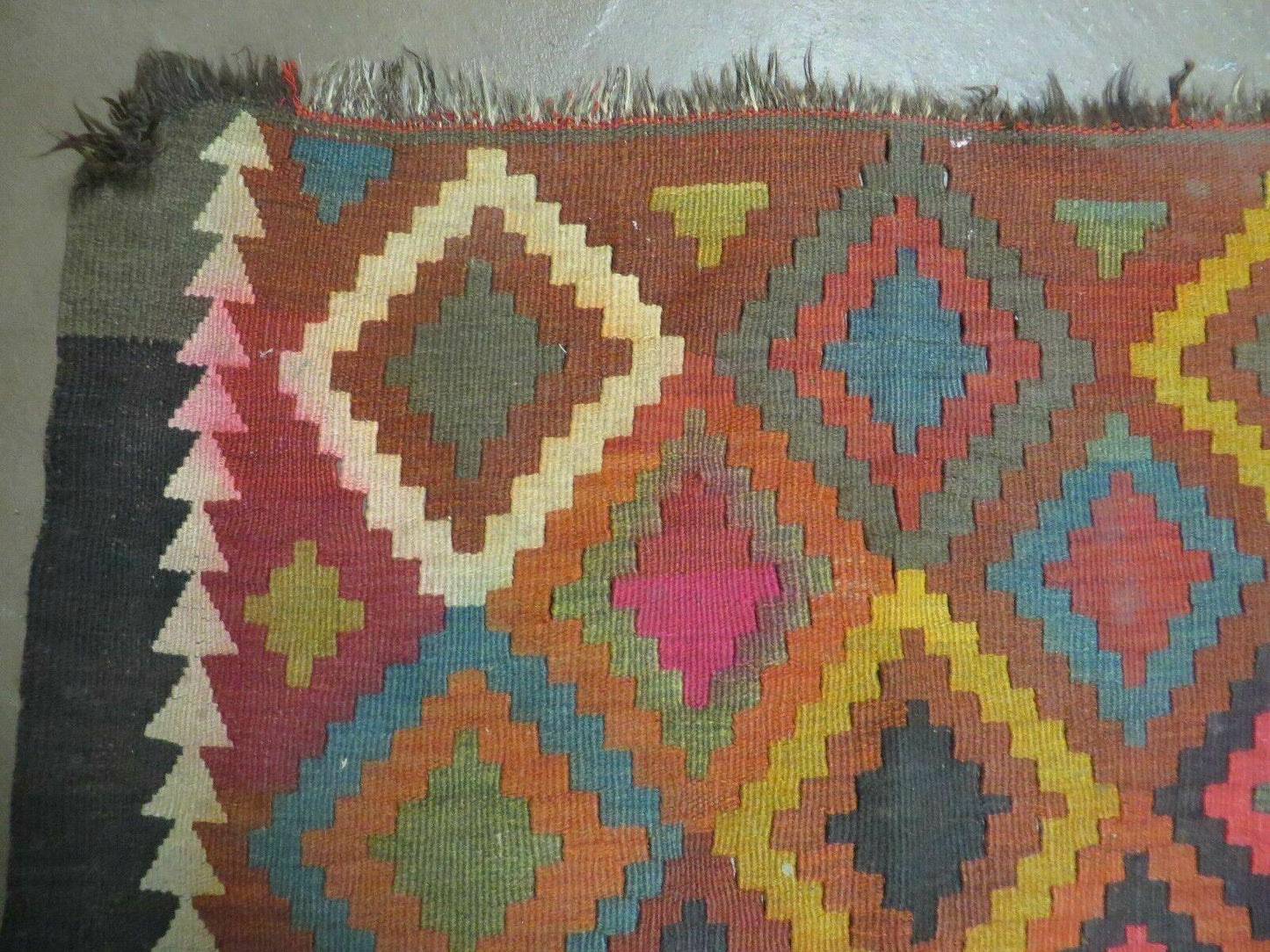 Antique Afghan Kilim Rug Handmade Flatweave Wool 7x10 Vintage Colorful Diamond Pattern