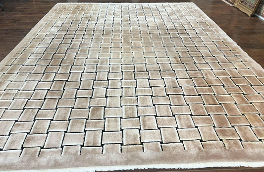 Tibetan Rug 9x12 Handmade Wool Modern Design Area Rug Accent