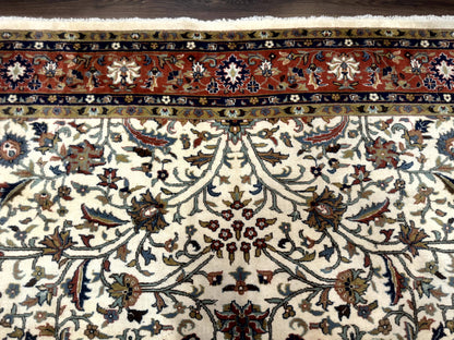 Indo Persian Rug 9x12, Ivory and Red, Traditional Wool Oriental Carpet