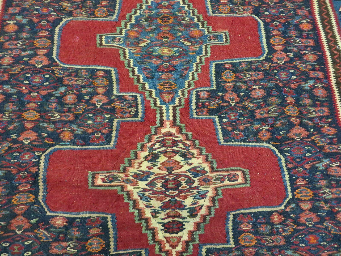 Turkish Kilim Rug Vintage 1940s Wool Flatweave Two Sided Handmade 45x64