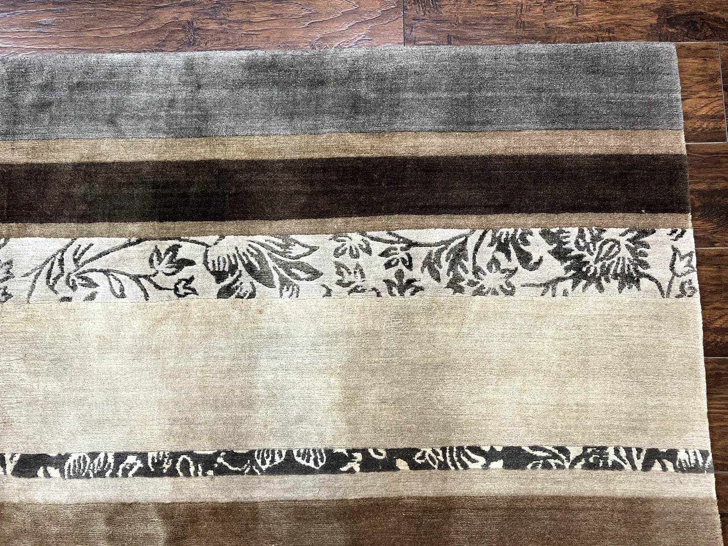 Tibetan Nepali Rug Handmade Wool With Silk Highlights And Stripe Pattern 8x12