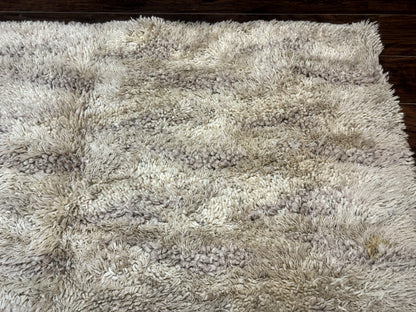 European Rya Shag Rug 6.6 x 9.7 Beige Fluffy Vintage Area Rug