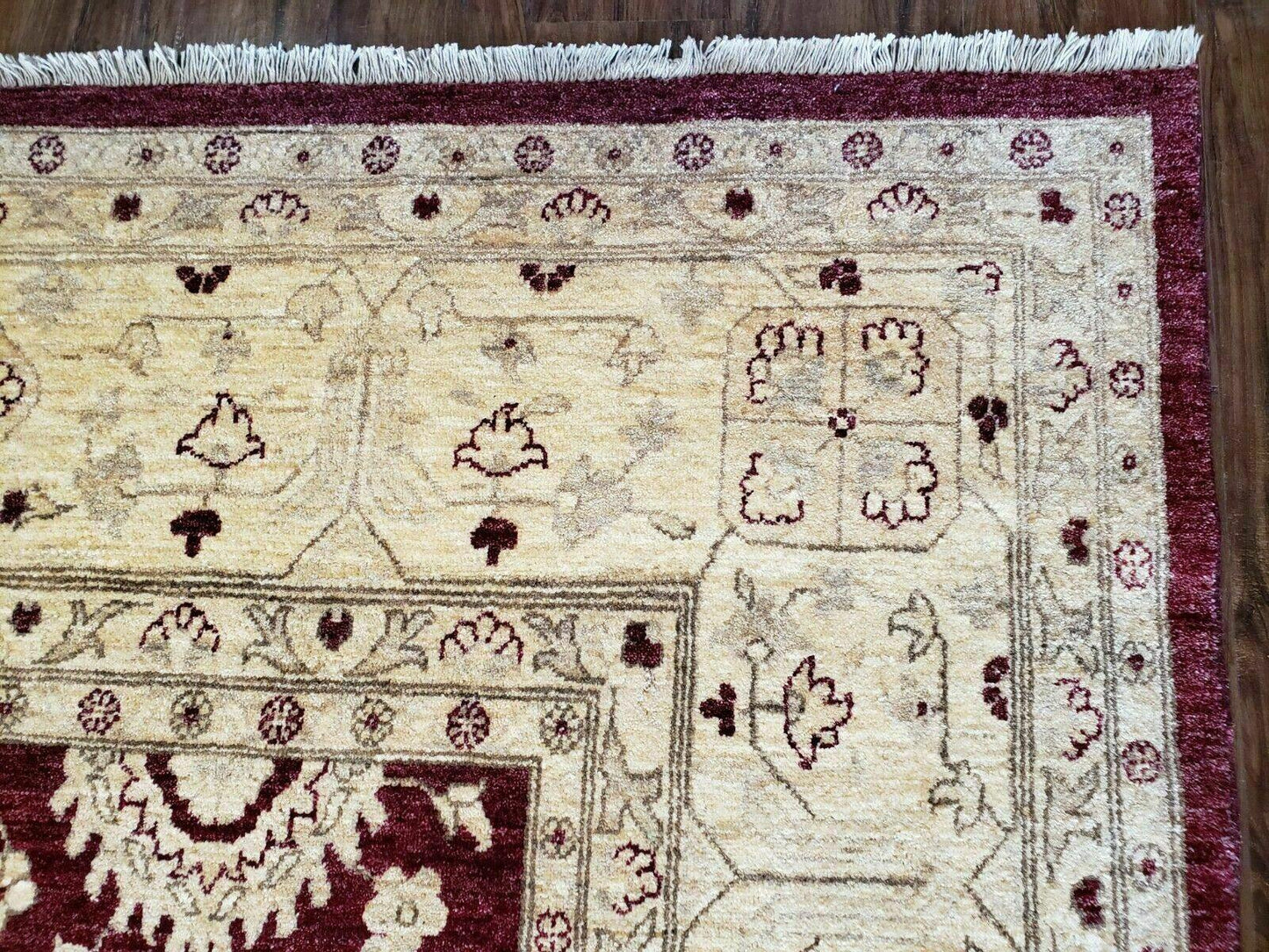 Pakistani Peshawar Rug 10x14, Handmade Chobi Carpet, Maroon & Beige