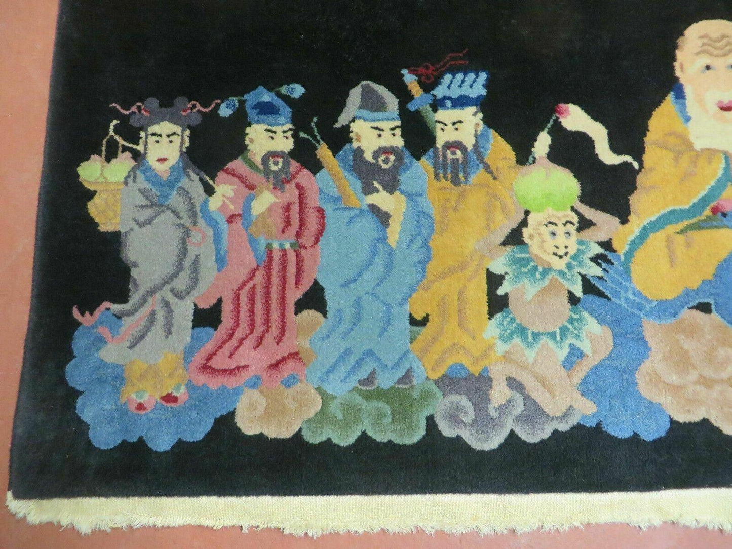 Chinese Wool Pictorial Rug Hand Knotted Vintage Confucius Immortals Scene Carpet