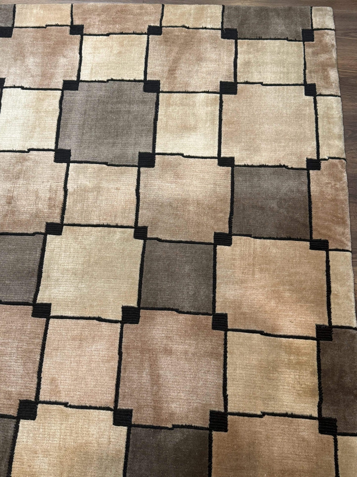 Tibetan Wool Rug 5x8 Hand Knotted Contemporary Abstract Design Soft Thick Pile