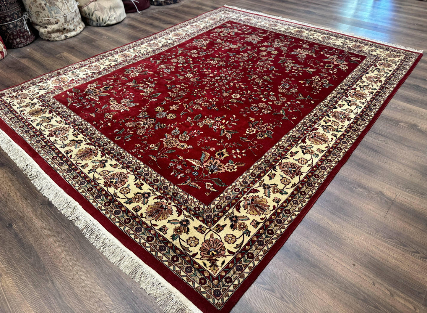 Indo Persian Rug 8x10, Red and Cream, Floral, Pande Cameron