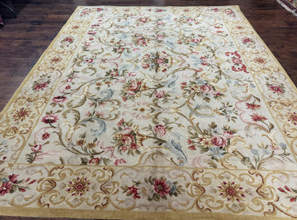 Aubusson Rug 8x10 Vintage Handmade Wool Carpet Floral Design