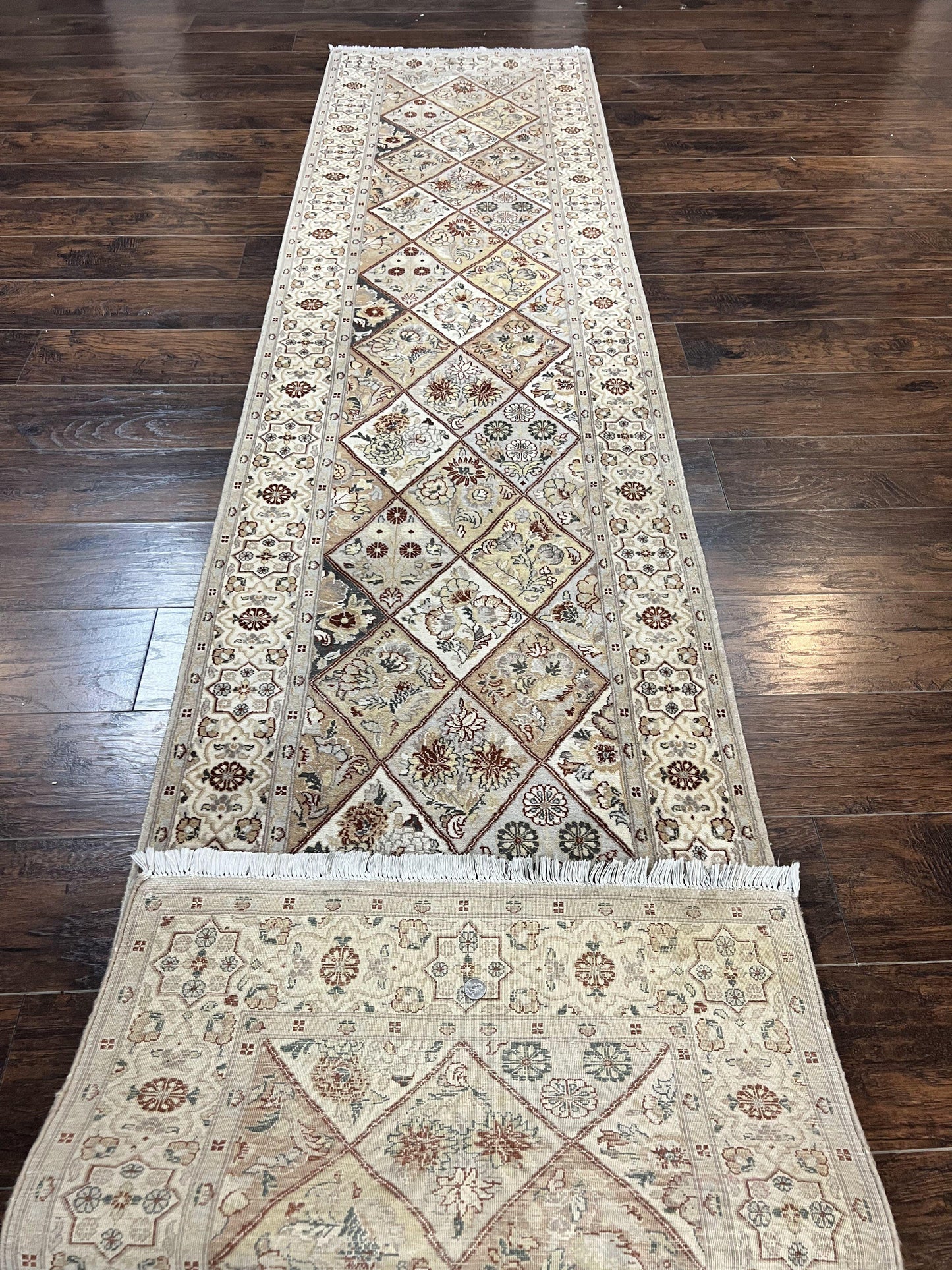 Pak Persiann Runner Rug 2.7 x 12, Handmade Wool Vintage Hallway Rug, Panel Design