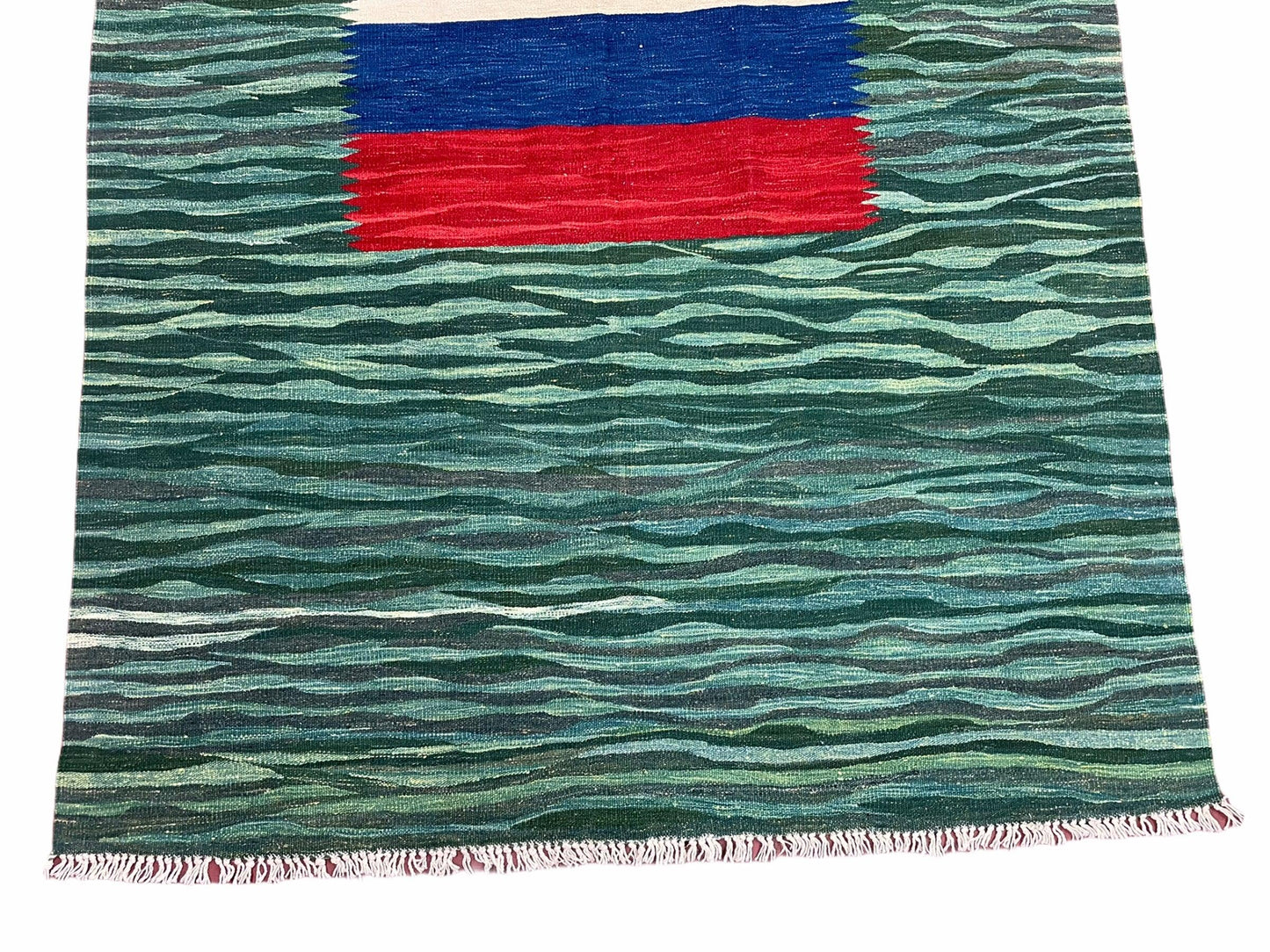 Kilim Area Rug Sea Green Handmade Wool Turkish Flatweave 5 Ft 6 In X 7 Ft 10 In