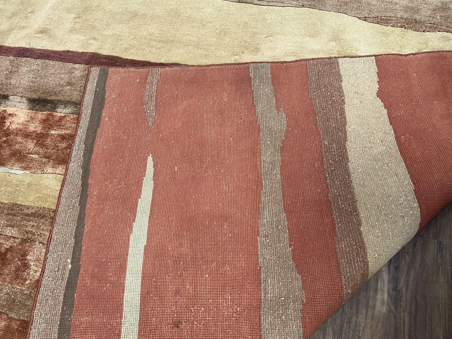 Modern Tibetan Rug 8x11 Nepali Carpet, Shiny Velvely Soft Wool and Silk, Contemporary Hand Knotted Rug, Striped Design, Wool Area Rug 8 x 11