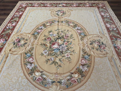 Needlepoint Rug 8x10 Aubusson Savonnerie European Floral Elegant Handwoven Wool Carpet