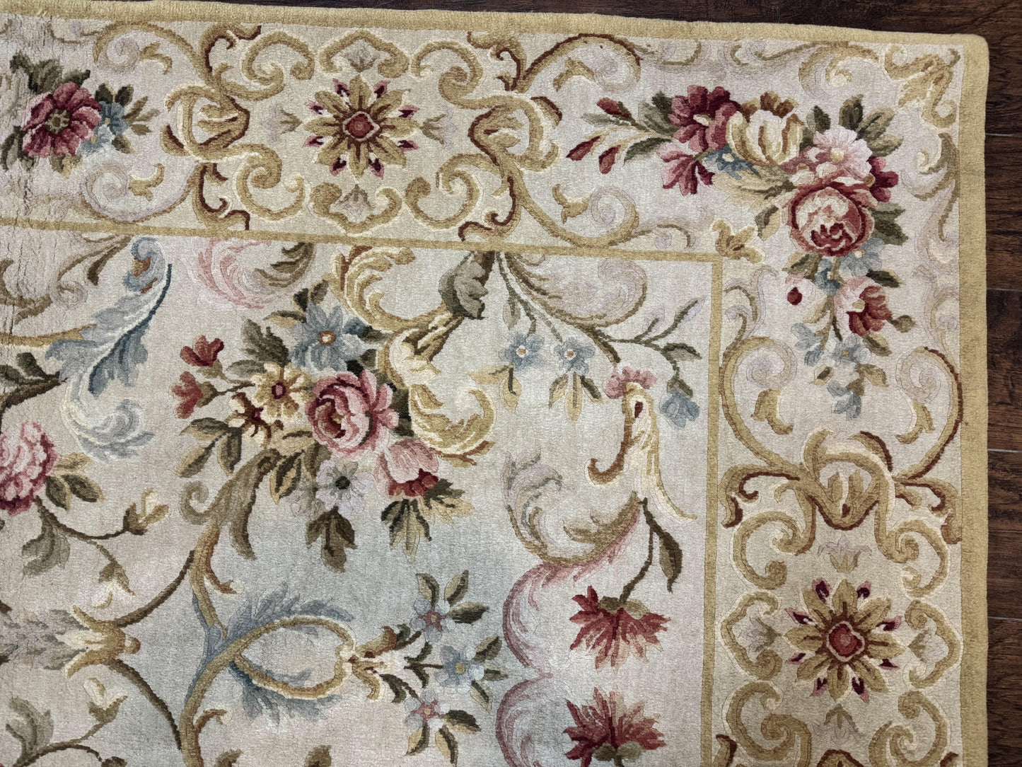 Aubusson Rug 8x10 Vintage Handmade Wool Carpet Floral Design