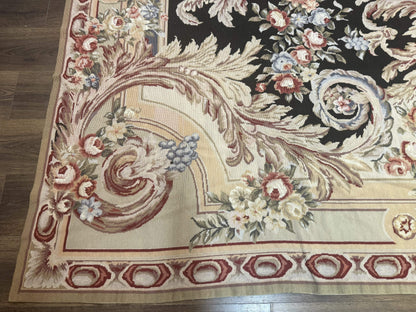 Wonderful Needlepoint Rug 10x14, Large Aubusson Carpet, Floral, Elegant, European Design