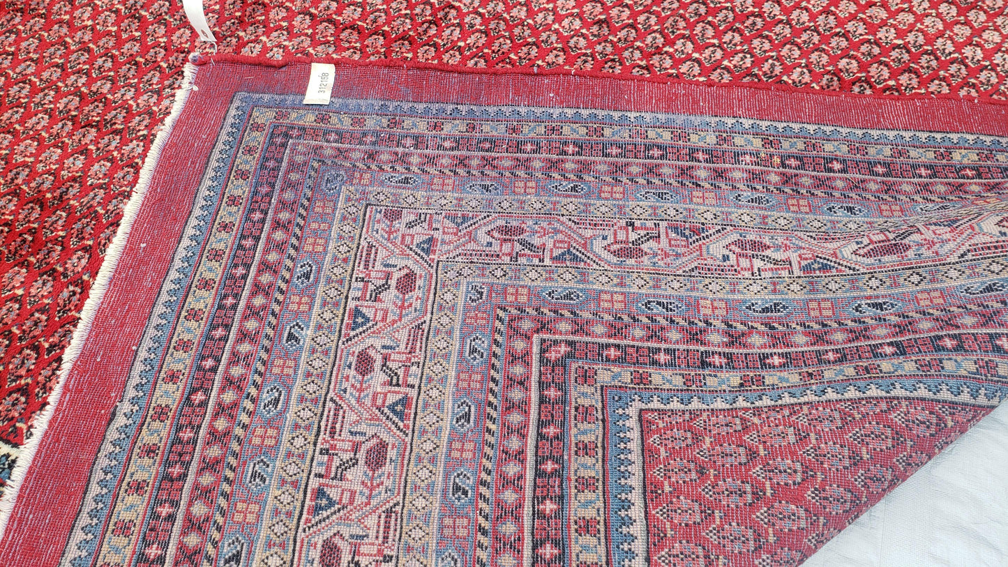 Persian Sarouk Mir Pattern, Red and Beige, Hand-Knotted, Wool, Paisley Boteh Design, 9'9" x 13', Semi Antique