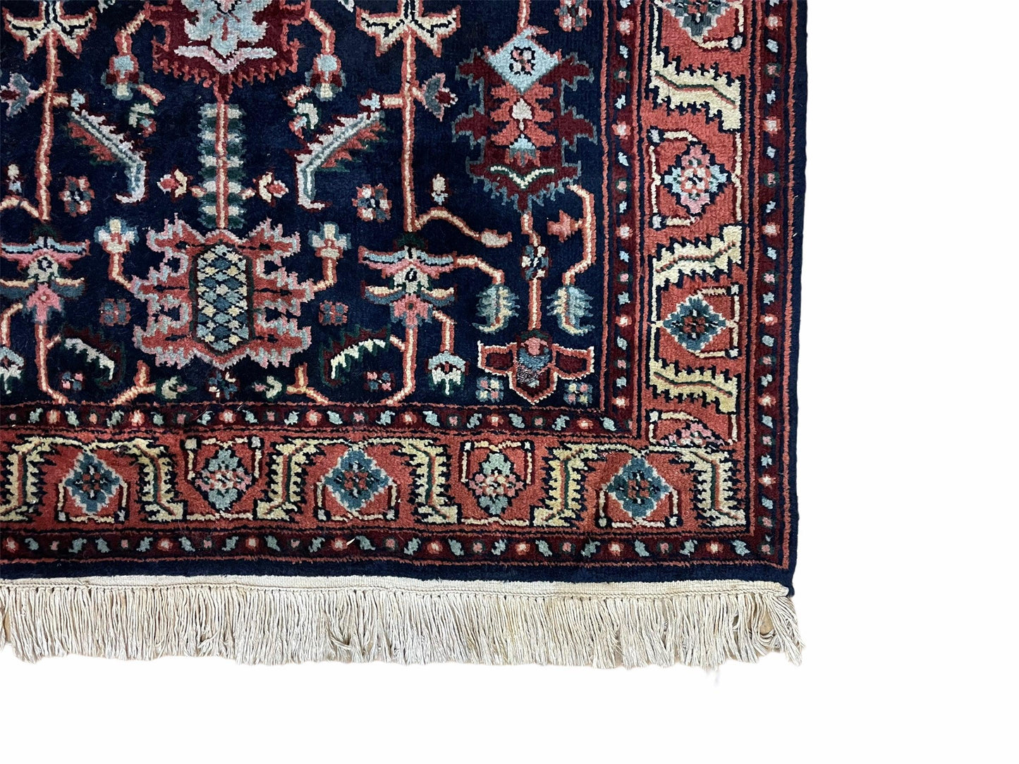 Handmade Wool Geometric Rug 4x6 Vintage Hand Knotted Organic Dyes Blue Red Area Rug