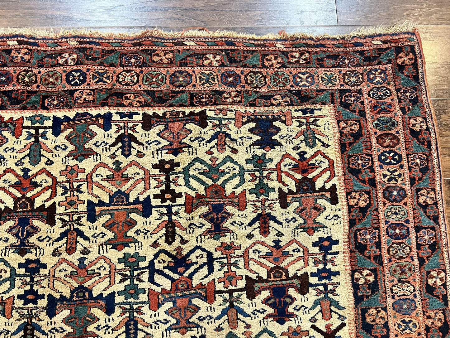 Persian Afshar Rug 5x6, Allover Repeated Motif, Wool Tribal Carpet, Handmade Semi Antique Rug