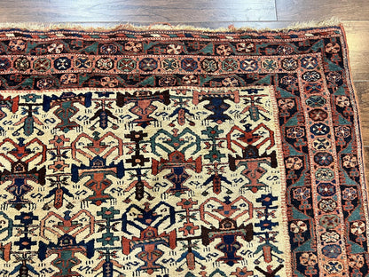 Persian Afshar Rug 5x6, Allover Repeated Motif, Wool Tribal Carpet, Handmade Semi Antique Rug