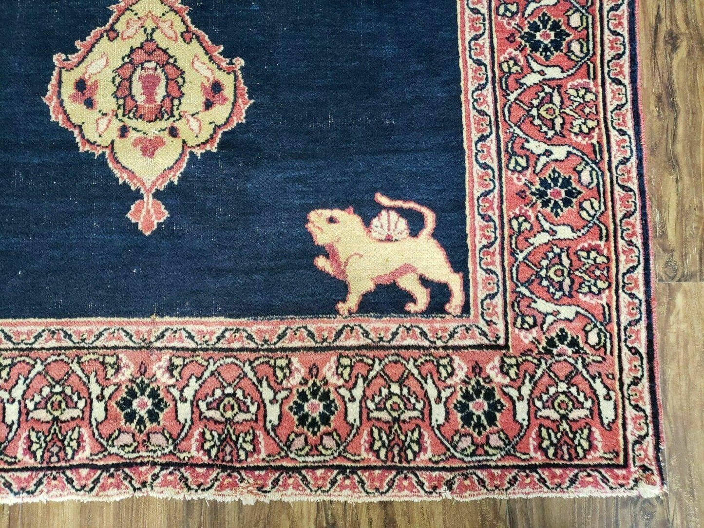 Turkish Ghiordes Wool Rug Antique 4x6 Handmade Lions Pattern With Vegetable Dyes