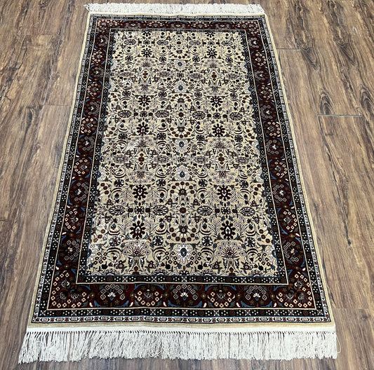 Sino Persian Silk Rug 3x5 Handmade Vintage Silk Carpet With Allover Motif