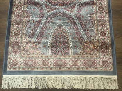 Turkish Silk Runner Rug 2.6 x 13, Blue Runner Rug, Dome Design, Bamboo Silk, New