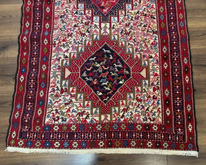 Persian Soumak Kilim Rug 4x6 Triple Medallions Tribal Pictorials Caucasian Kilim