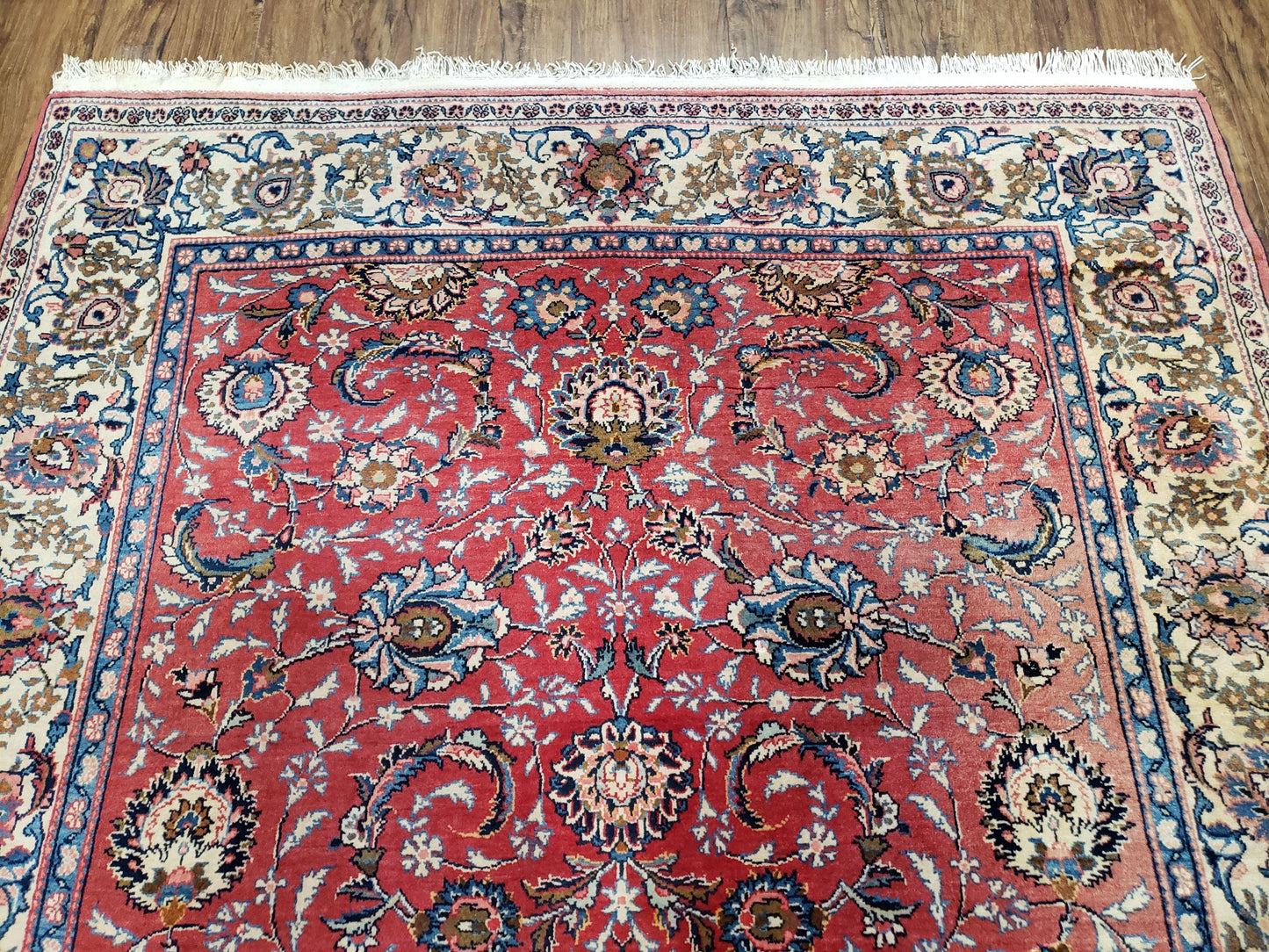 Semi Antique Persian Kashan Rug, Red & Beige, Hand-Knotted, Wool, 4'7" x 6' 6", Pair B