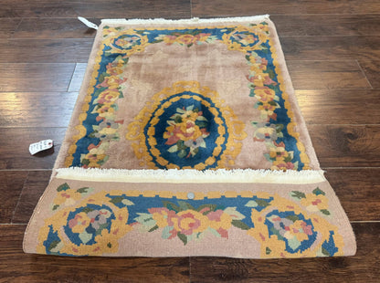 Chinese Wool Rug 3x5 Vintage 90 Line Carpet Small Art Deco Style