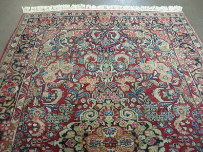 Persian Sarouk Rug 4.6 x 5, Red, Semi Antique, Floral
