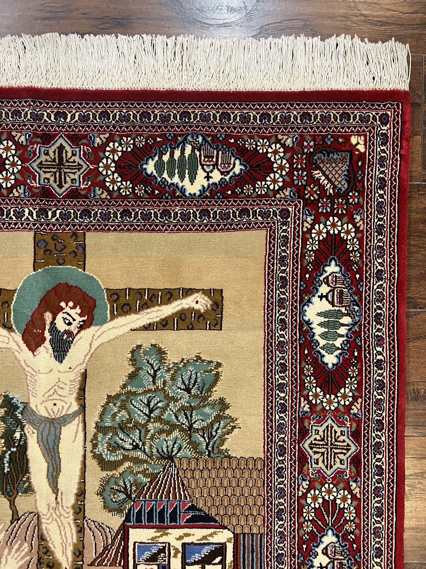 Persian Kashan Pictorial Rug 3x5 - Jesus on Cross