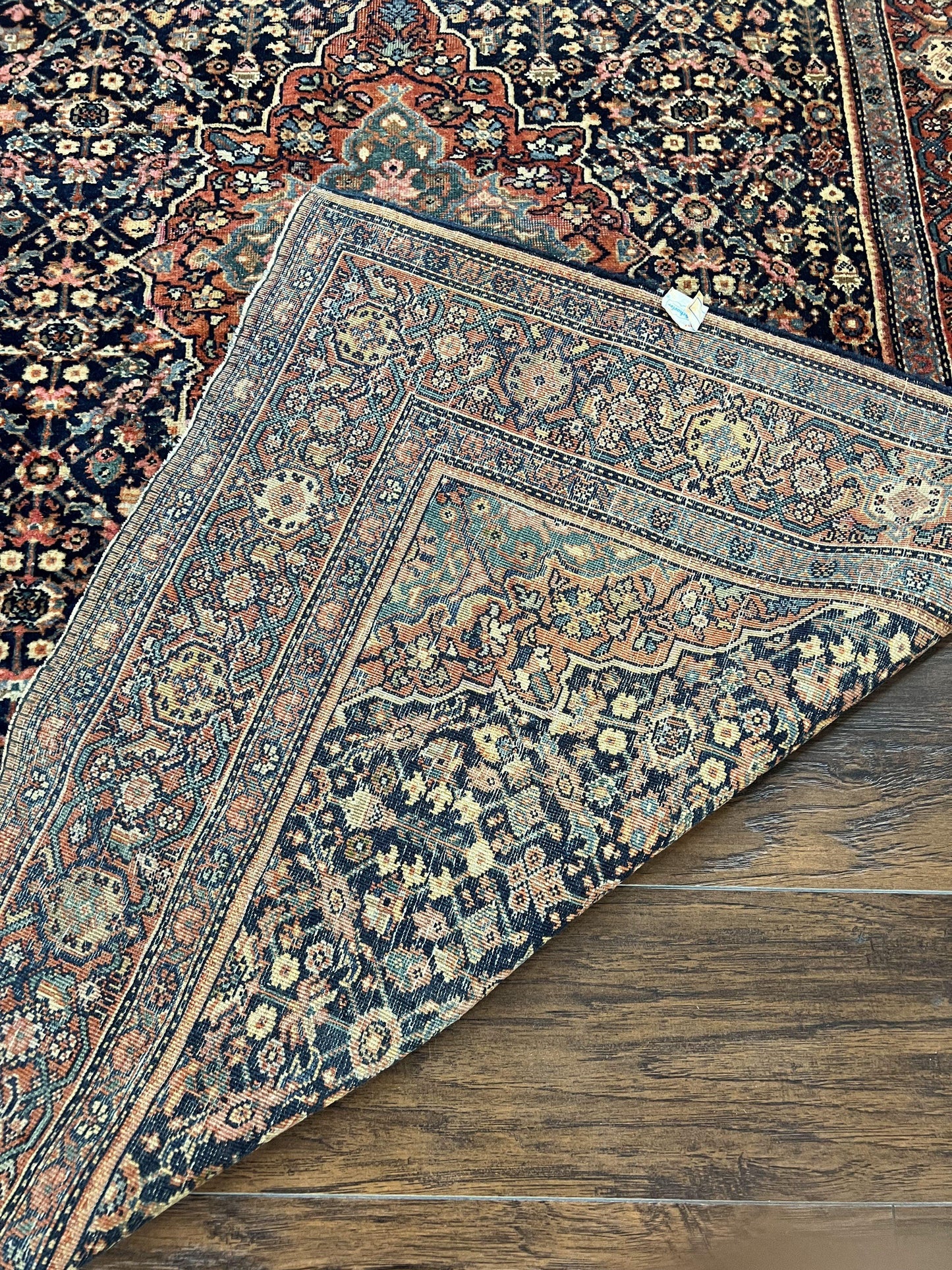 Persian Rug 4x7 Antique Sarouk Farahan Wool Carpet Navy Blue Red