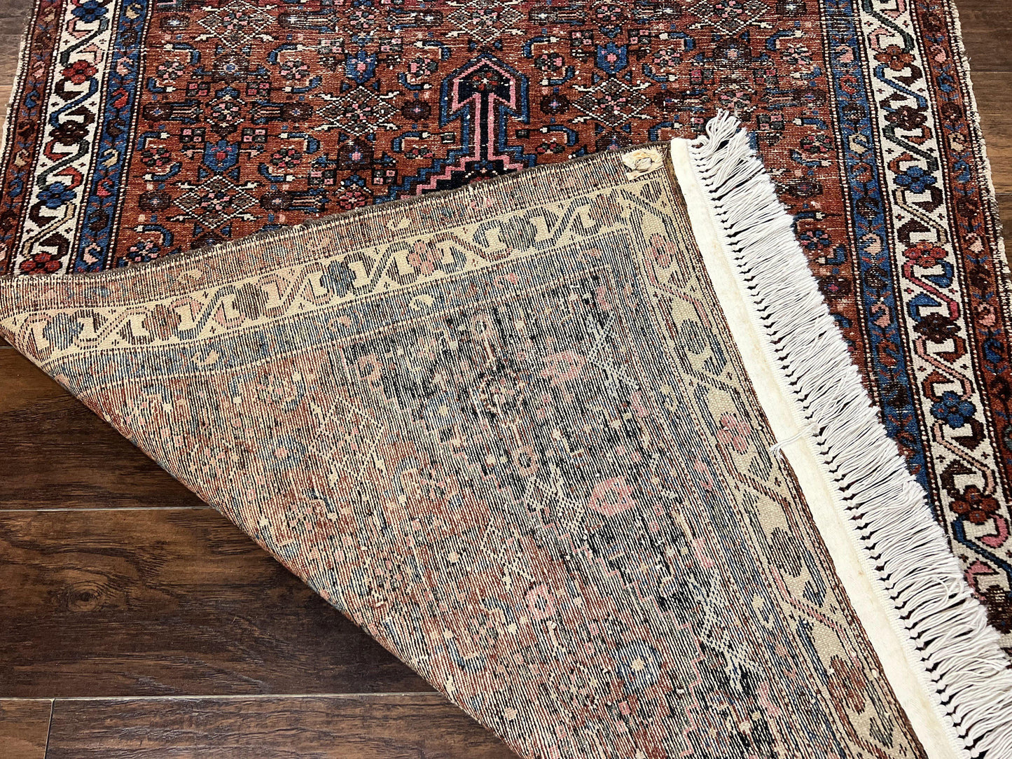 Red Persian Hamadan Rug 4x6, Wool Handmade Antique Carpet, Geometric Medallion Rug, Oriental Rug 4 x 6, Persian Tribal Rug, Hand Knotted Rug