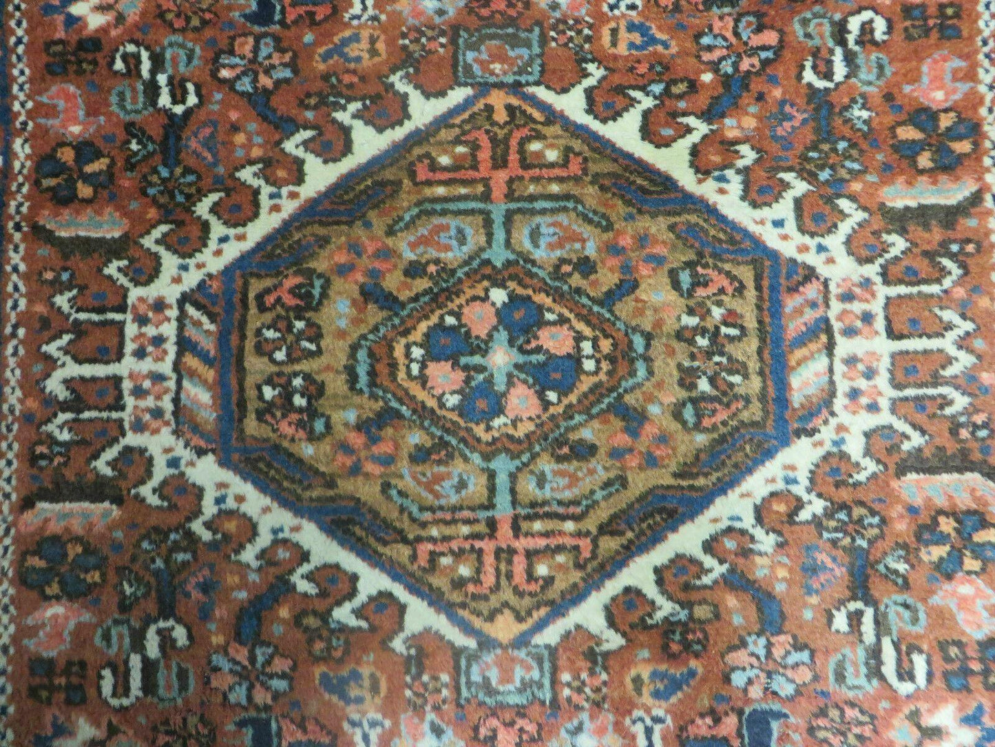 Persian Karajeh Rug 5x6 Antique Geometric Medallion Hand Knotted Wool Carpet