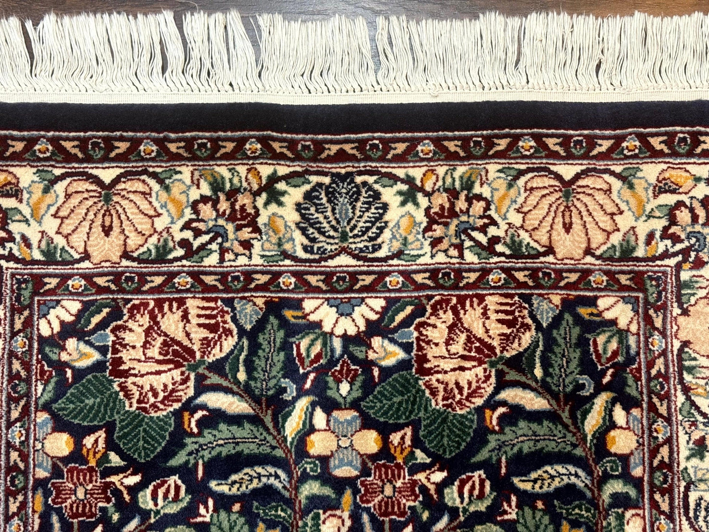 Square Pak Persian Small Rug 2.7 x 2.7, William Morris Design, Dark Green, Floral, Handmade