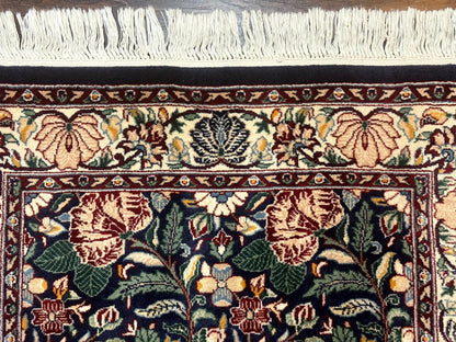 Square Pak Persian Small Rug 2.7 x 2.7, William Morris Design, Dark Green, Floral, Handmade