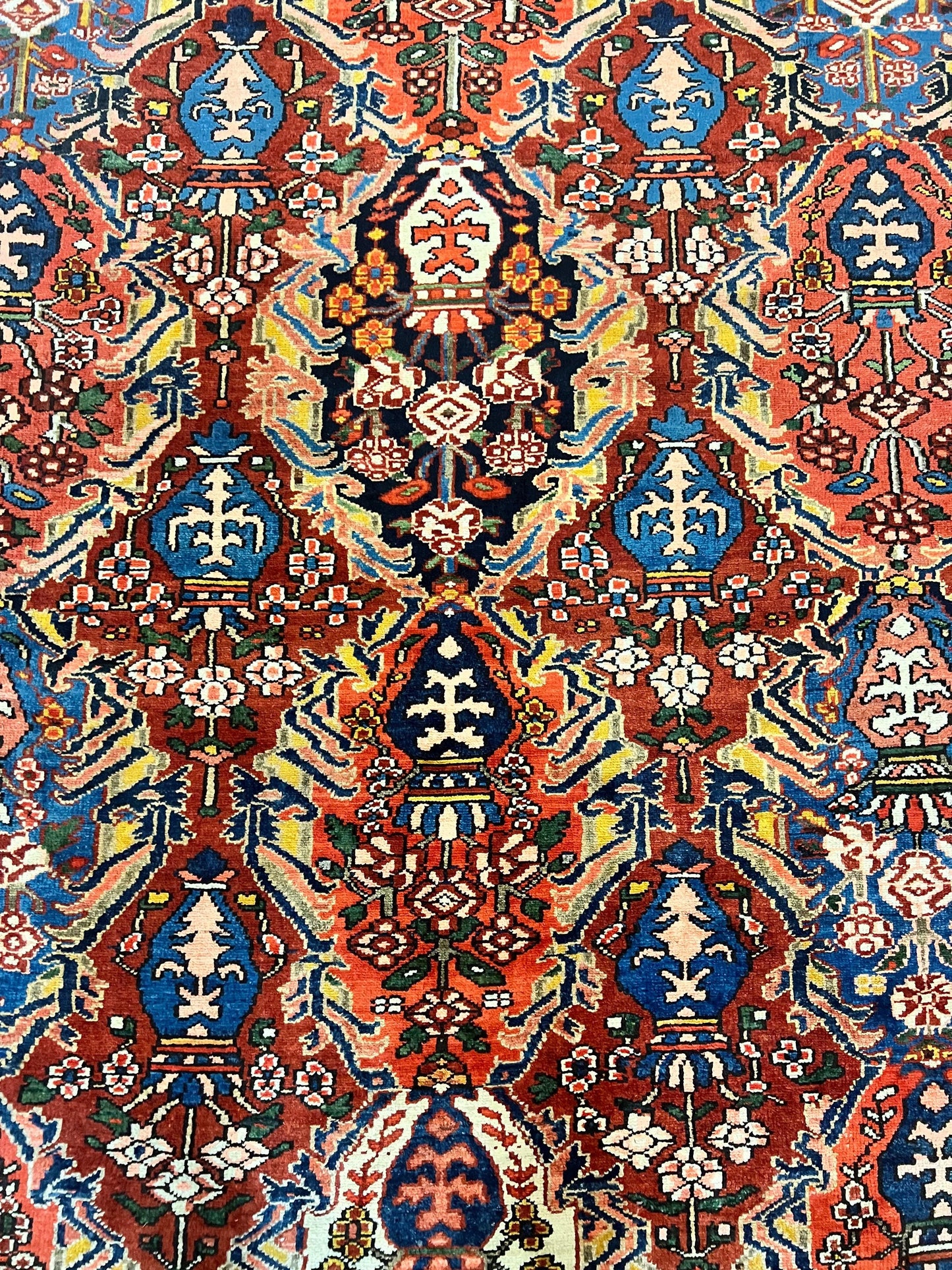 Large Persian Bakhtiari Rug 10x14, Rare Perisan Tribal Rug, Red Blue Ivory Multicolor, Hand Knotted, Semi Antique Carpet